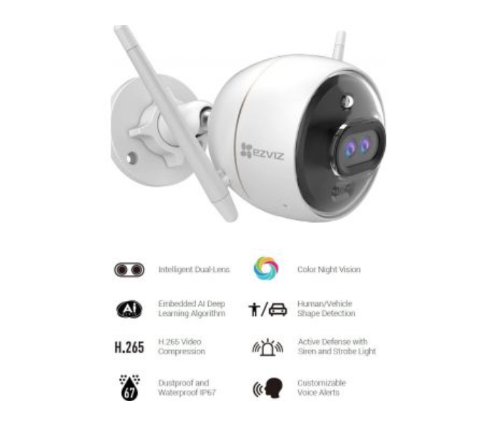 EZVIZ CS-CV310-C0-6B22WFR 2 MP Dual-lens Color Night Vision Bullet Camera - White and Black - Zoom Image 3