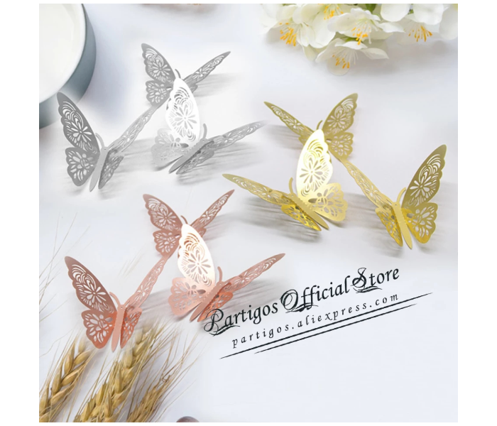 12 Piece 4D Hollow Butterfly Wall Sticker - Gold - Zoom Image 3