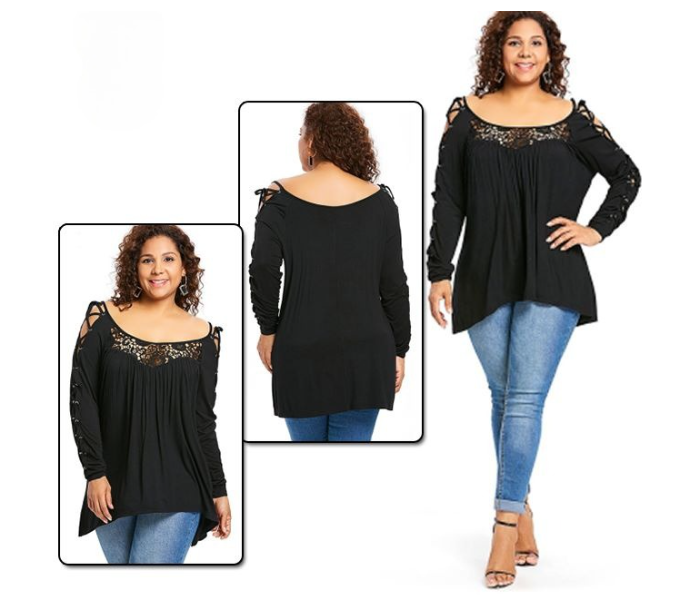 Quny RMC-10180 Full Sleeve Large Sized Short Top for Women - Black - Zoom Image