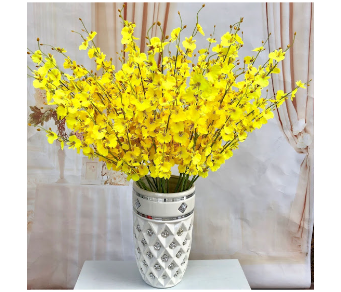 GTC 22000771 5 Stems Orchids Artificial Flowers for Home Indoor Outside Garden Wedding Vase Decoration - Yellow - Zoom Image 1