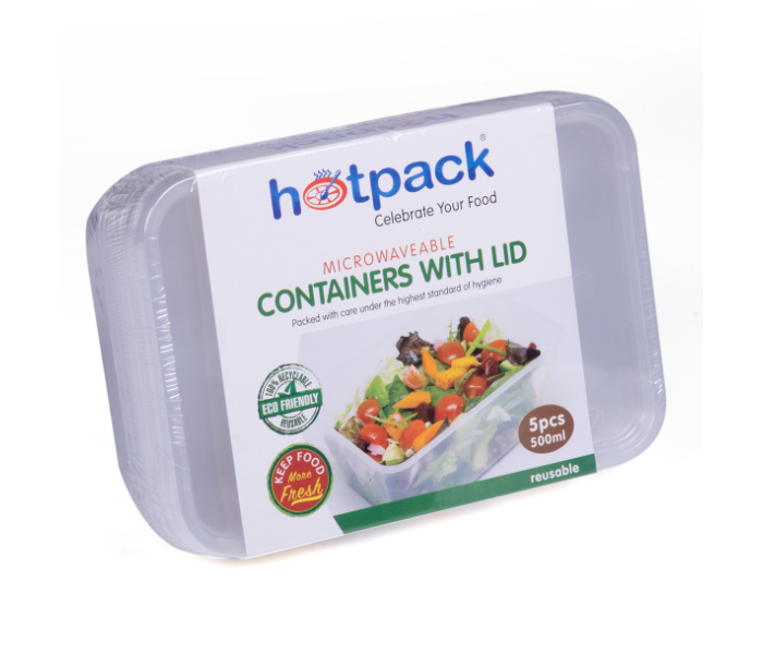 Hotpack HSMMP500 5 Pieces 500ml Microwave Container Rectangular - White - Zoom Image 2