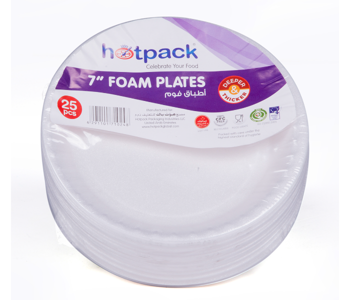 Hotpack RFP7PKT 25 Pieces 7 Inch Round Foam Plate - White - Zoom Image 1