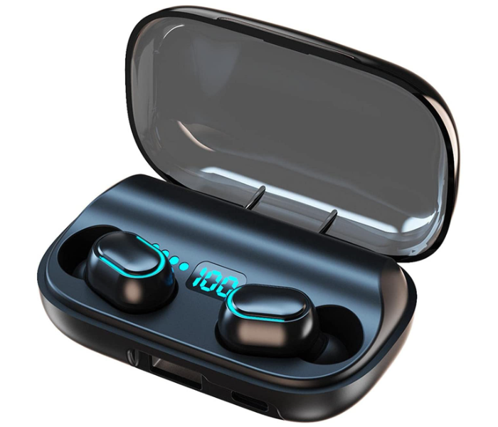 JS2 TWS-T11 Bluetooth 5.0 with Charging Case and LED Digital Display True Wireless Earbuds -Black - Zoom Image 1