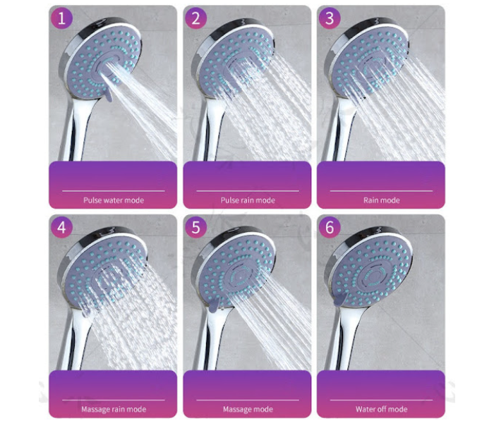 GTC 22000705 5 Functions Handheld Bathroom Shower Head Set - Silver - Zoom Image 3