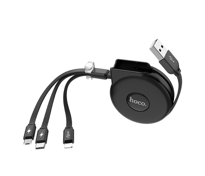 Hoco U50 3-In-1 Retractable Charging Data Cable - Black - Zoom Image 2