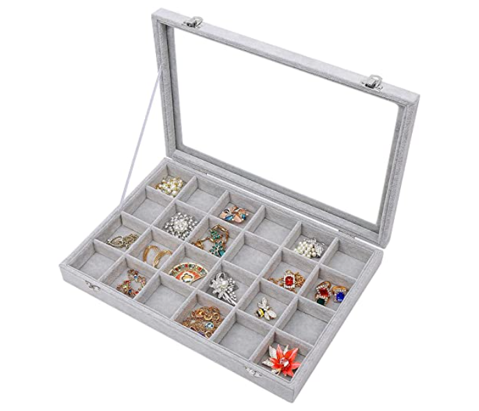 Multi-Functional 24 Grid Jewelry Organizer with Lid and Lock - White - Zoom Image 1