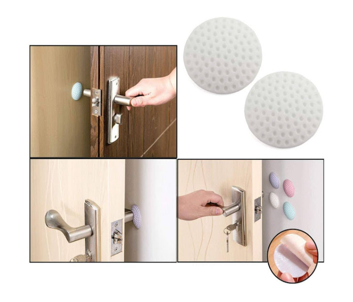 GTC 22000757 2 Pcs Rubber Self Adhesive Wall and Door Handle Protector - White - Zoom Image 2