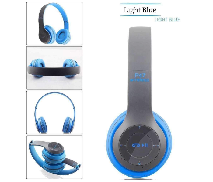 P47 Wireless Bluetooth Foldable Headset with Microphone - Blue - Zoom Image