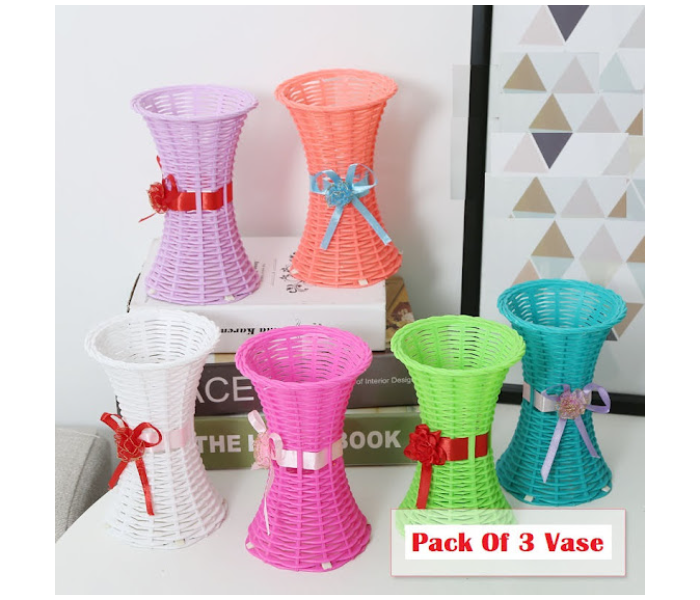 GTC 22000774 3 Pcs Plastic Rattan Flower Vase for Home Decoration - Green - Zoom Image 1