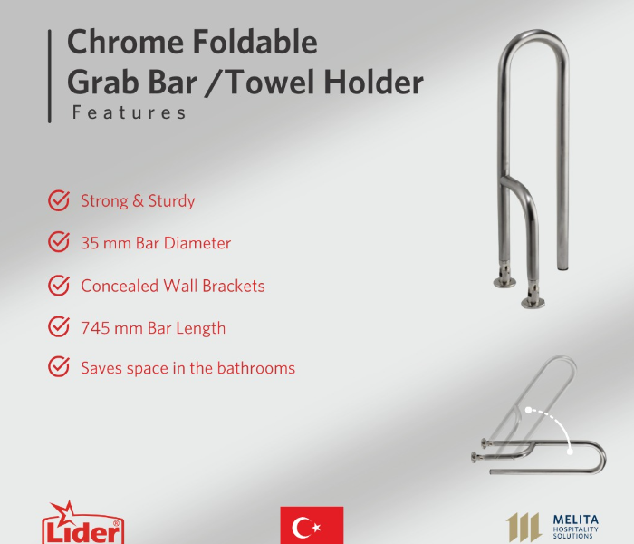 Lider 6013V Chrome Plated Foldable Grab Bar for Towel Holding - Chrome - Zoom Image 2