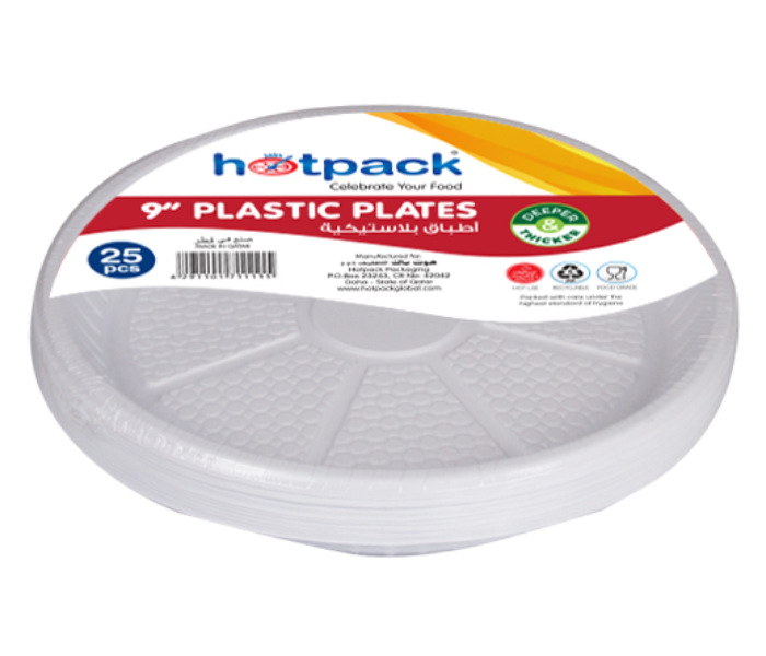 Hotpack PARPP9D 25 Pieces 9 Inch Plastic Round Plate - White - Zoom Image 1