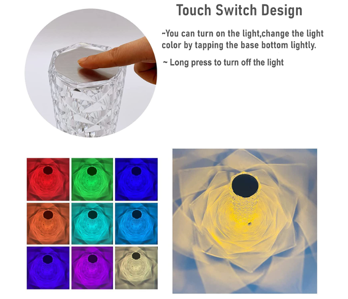 Crystal Diamond Color Changing Creative Romantic Rose Acrylic LED Light for Bedroom Living Room Touch Control Bedside Lamp with USB Port - Zoom Image 6