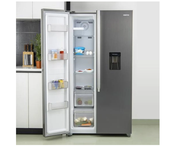 Geepas GRFS6622SWXHN 650 Litre Side By Side Refrigerator - Grey - Zoom Image 2