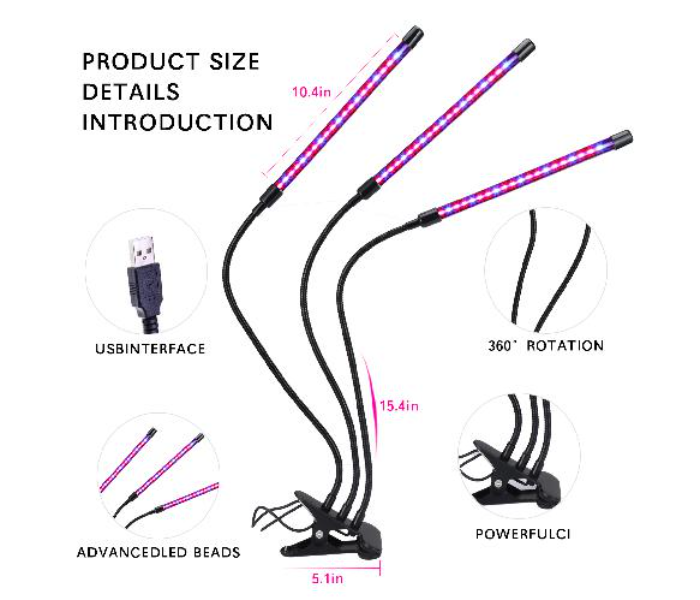 40W LED Table Grow Light -3 Heads With Chip - Black - Zoom Image 2