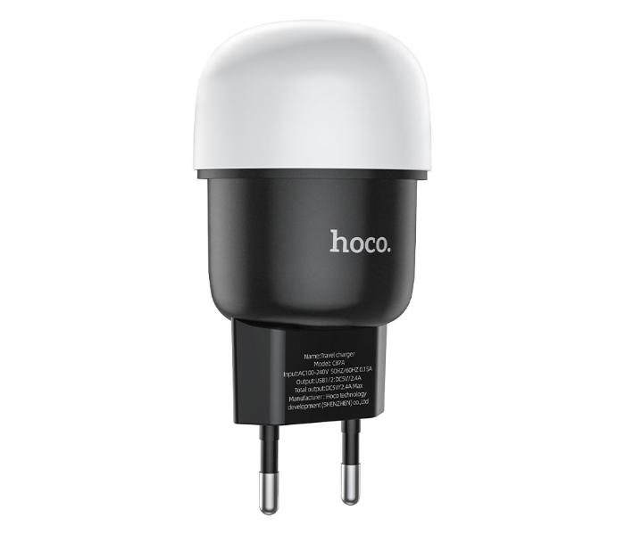 Hoco C87A Dual Port Charger With Night Light With Secer - Black - Zoom Image 1