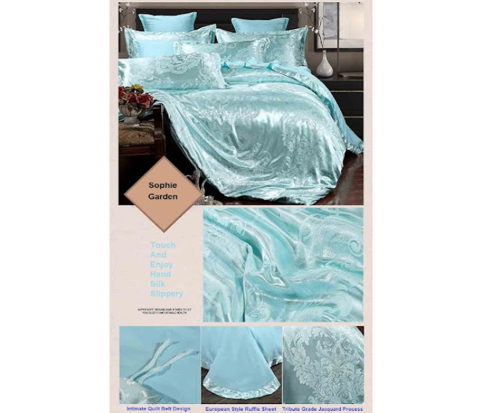 GTC 22000741 European-style Satin Jacquard 4 Piece Bedding Set - Sky Blue - Zoom Image 2