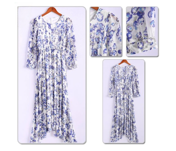 Quny RMC-10336 Full Sleeve Large Sized Long Flared Top for Women - White and Blue - Zoom Image