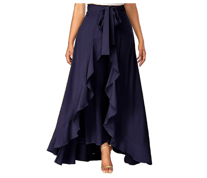 Quny PMM2127 Full Stitched Polyster Cotton Skirt Pants With Ruffle Skirt And Fancy Belt for Women - Navy Blue - Zoom Image