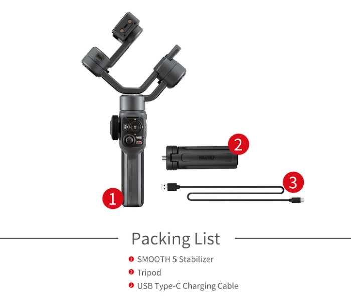 Zhiyun Smooth 5 Standard 3 Axis Design Film Like A Pro Gimbal Tripod For Smartphones - Black - Zoom Image 9