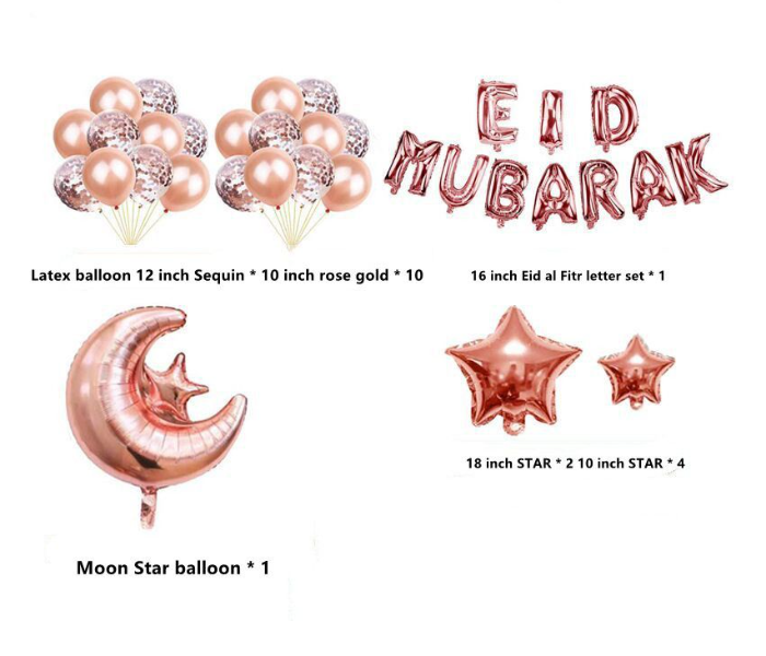 Eid Mubarak Celebration Combo Foil Confetti And Metallic Balloon Various Shape Moon Star Kit To Decor Home Hotel Office - Rose Gold - Zoom Image 2