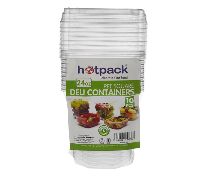 Hotpack HSMDCS24PET 10 Pieces 24oz Deli PET Container Square with Lid - Zoom Image 1