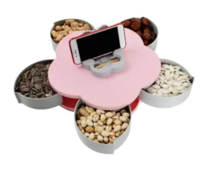 5 Grid Flower Shape Candy Snack Dried Fruits Storage Box with Phone Mount Stand - Pink and Blue - Zoom Image 3