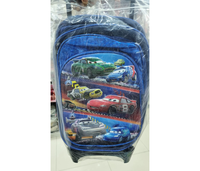 3 Piece Nylon Racing Car Printed Wheeled School Bag Set - Blue - Zoom Image