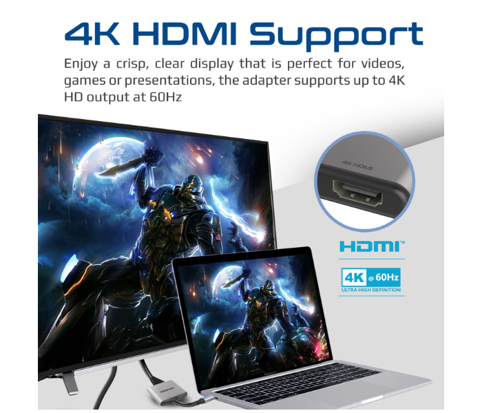 Promate Ultra HD 4k 60hz Type-C to HDMI Adapter Converter with Dual HDMI Ports - Black - Zoom Image 2