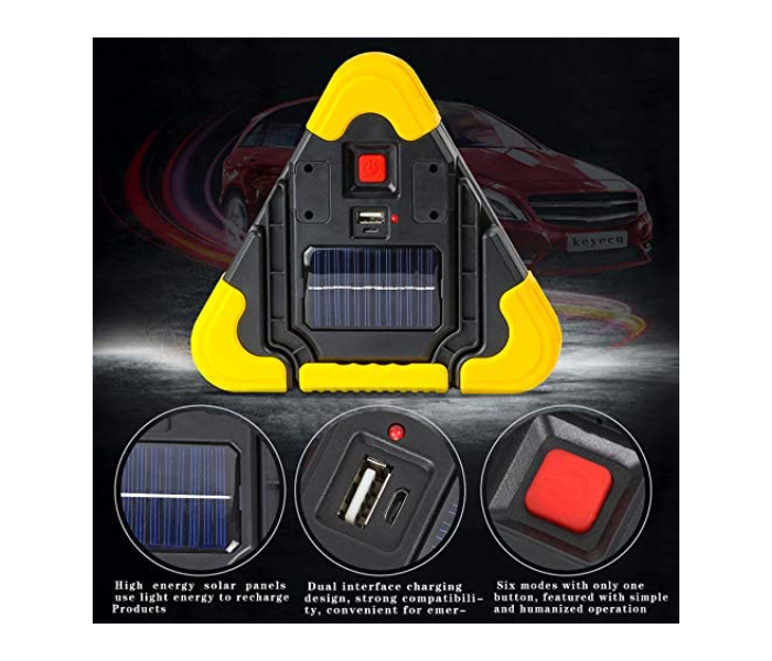 Portable Flashing Car Solar LED Light Triangle Warning Emergency Light Camping Hiking Fishing Lamp COB USB Charging Torch Light - Black and Yellow - Zoom Image 6