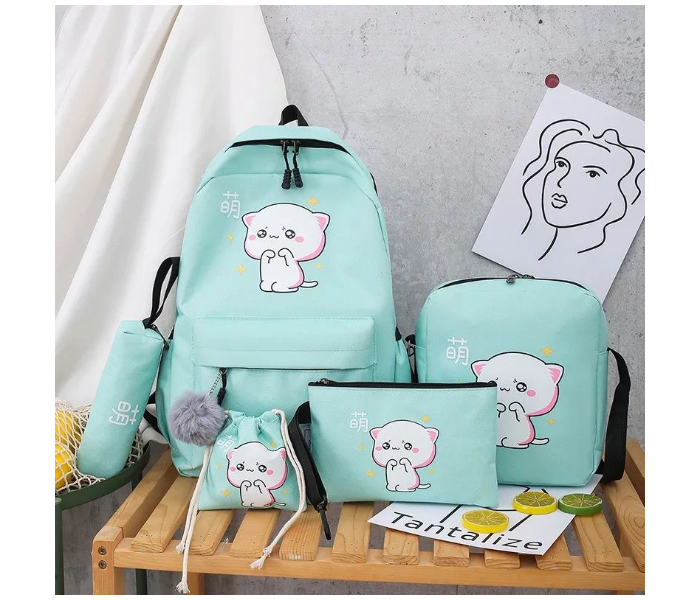 Generic 5 Pieces Female Color Matching Backpack Schoolbag - Green - Zoom Image