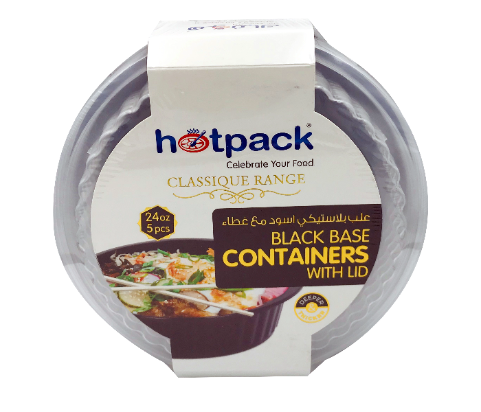 Hotpack HSMBB8377 24oz 5 Pieces Black Base Round Microwavable Container With Lids - Zoom Image