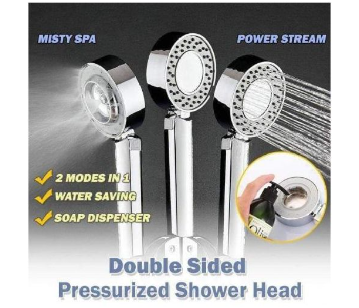 Generic Handheld Double Side Shower Head High Pressure Showerhead With Double Sided Spray and Free Filling Design - Silver - Zoom Image 2