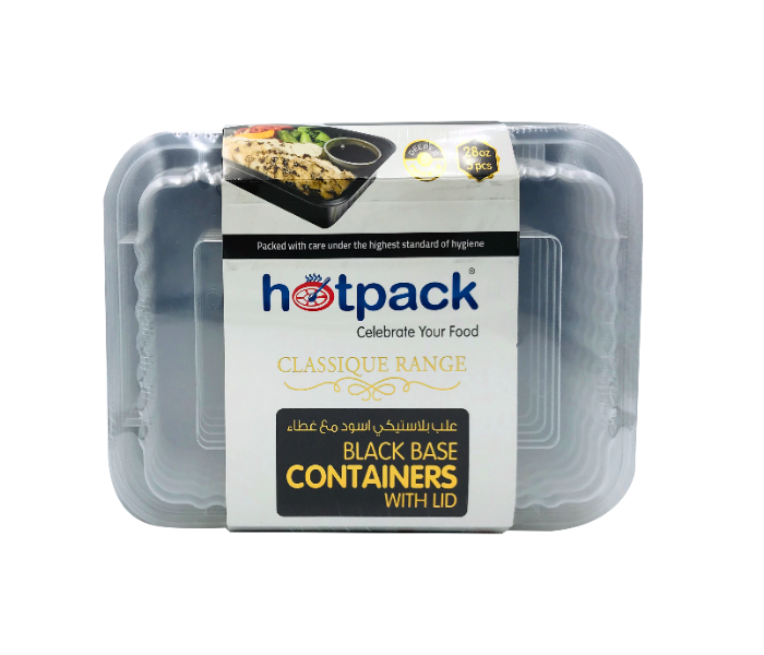 Hotpack HSMBB8366 28oz 5 Pieces Black Base Rectangular Microwavable Container With Lids - Zoom Image