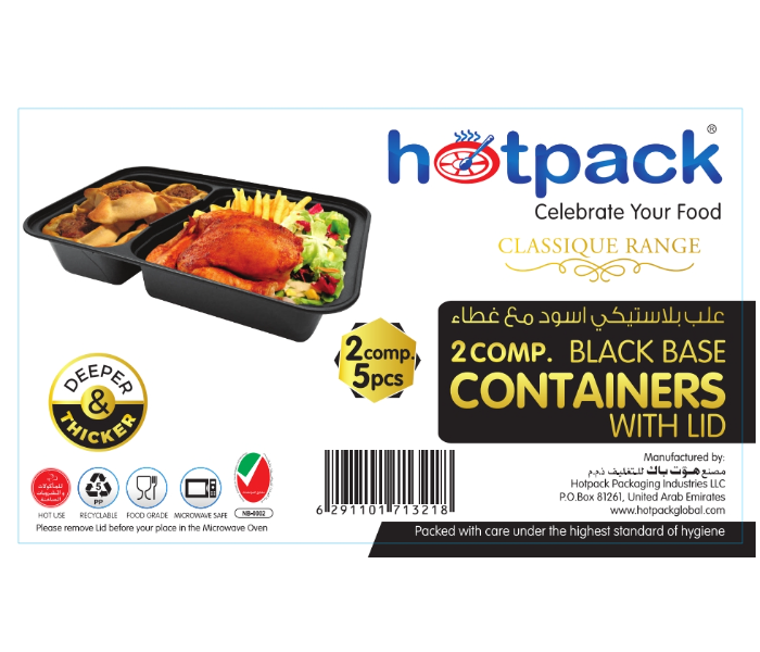 Hotpack HSMBBMC2C 5 Pieces Container Black Base with 2 Compartment Lid - Zoom Image 2