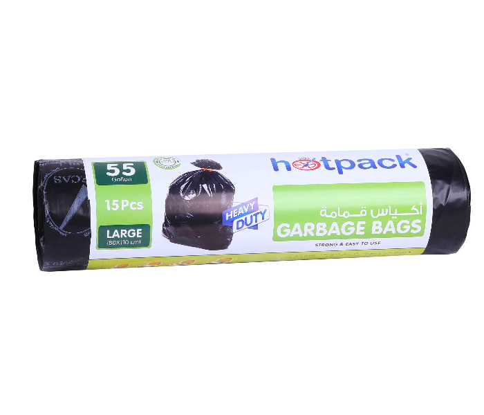 Hotpack HSMGBR80110 15 Pieces Roll 80x110cm 55 Gallon Garbage Bag - Black - Zoom Image