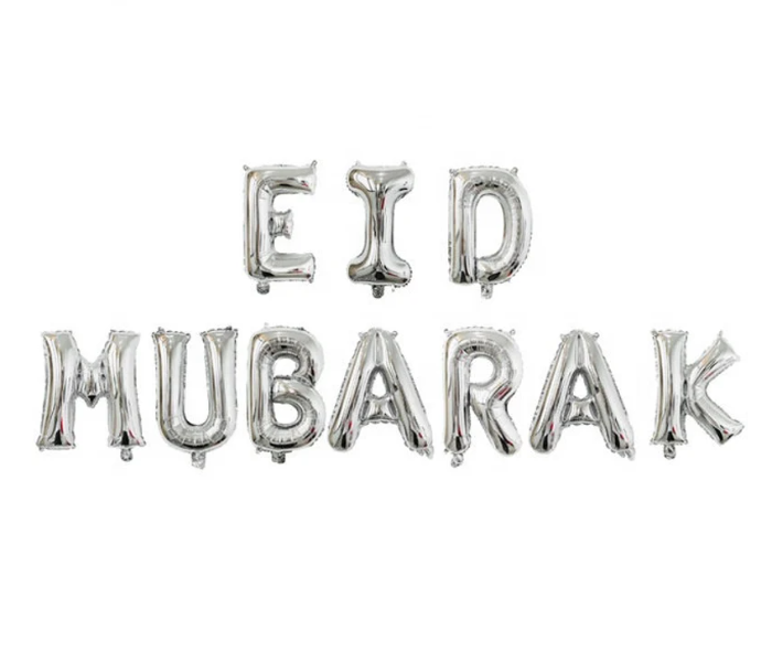 Eid Mubarak Celebration Combo Foil Confetti And Metallic Balloon Various Shape Moon Star Kit To Decor Home Hotel Office - Silver - Zoom Image 3