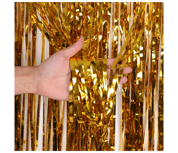 Tinsel Metallic Foil Fringe Curtains Backdrop Door Window Curtain Party Decoration Pack of 2 - Gold - Zoom Image 2