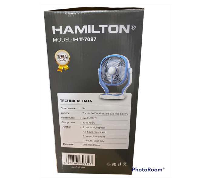 Hamilton HT-7087 7 Inch Rechargeable Mini USB Fan - Blue and White - Zoom Image 2