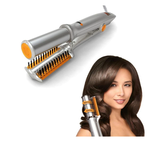 Instyler 2 in 1 Hair Straightener Curler Automatic Roller Ceramic Coating Wand Rotating Hot Iron Straight Comb for All Types of Hair with 360° Swivel Cord - Silver - Zoom Image 1