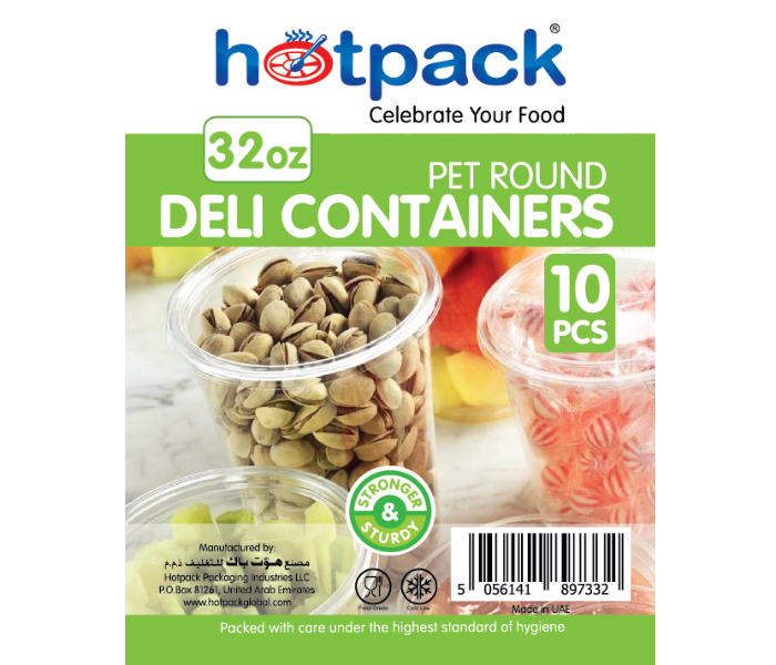 Hotpack HSMDCR32PET 10 Pieces 32oz Deli PET Container Round with Lid - Zoom Image 1