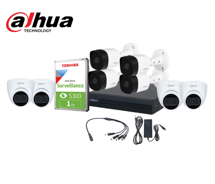 Dahua DAH-4CTRQP-4CCP-DV8 8 Camera 2MP HDCVI IR Eyeball Camera Built In Mic Camera Set - Black and White - Zoom Image