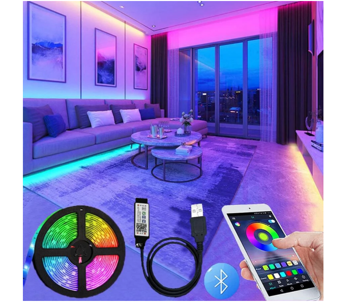 5 Meter RGB Colour Changing LED Strip Lights with Adapter App Control Key Remote LED Strips for TV Back Ground Lighting Decoration - Zoom Image 1