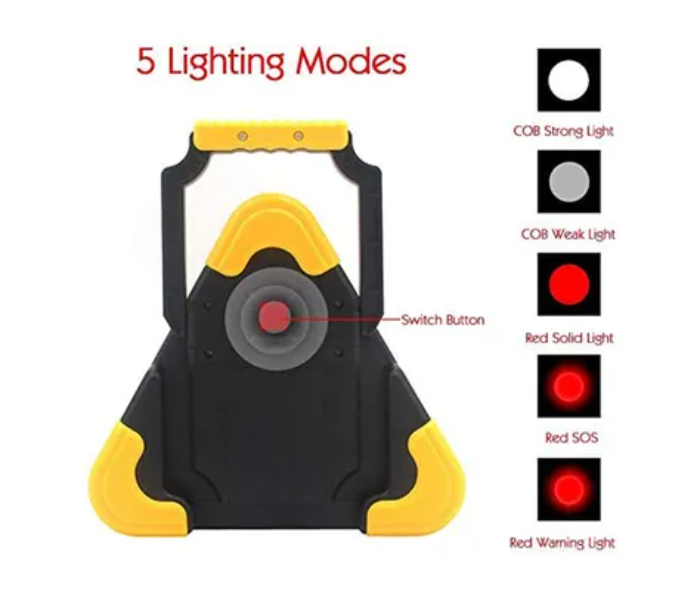 Portable Flashing Car Solar LED Light Triangle Warning Emergency Light Camping Hiking Fishing Lamp COB USB Charging Torch Light - Black and Yellow - Zoom Image 1