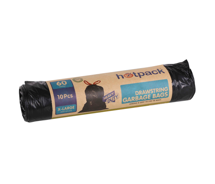 Hotpack HSMTBBR90110 10 Pieces Roll Heavy Duty 90x110cm 60 Gallon Drawstring Garbage Bag - Black - Zoom Image