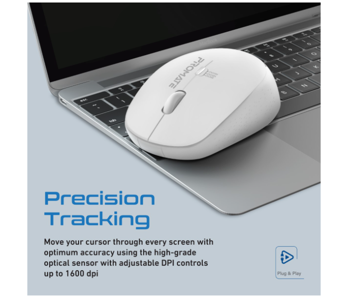 Promate Professional Precision Tracking Comfort Grip Wireless Mouse - White - Zoom Image 2