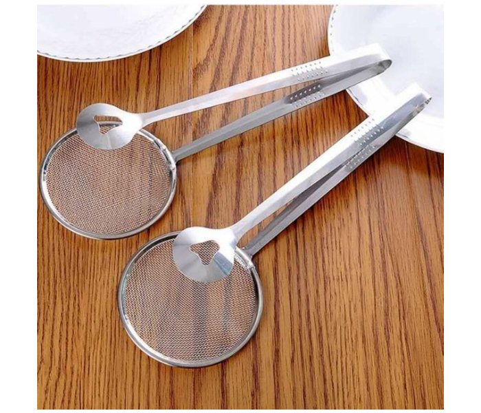 2in1 Stainless Steel Tong and Strainer Frying Kitchen Tools - Silver - Zoom Image 4