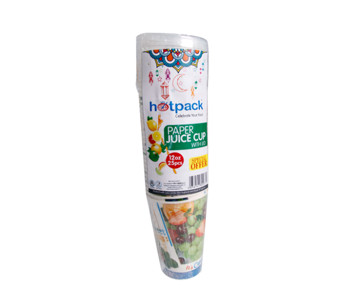 Hotpack HSMPJC12 25 Pieces 12oz Paper Juice Cup with Lid - White - Zoom Image