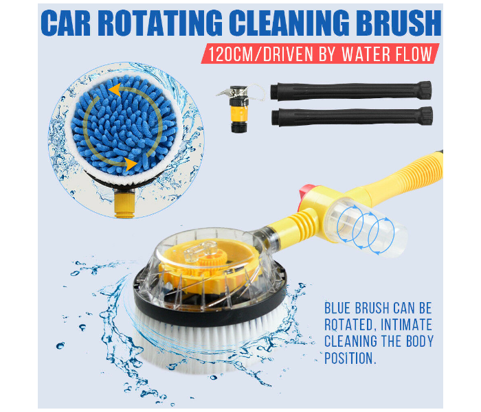 Auto Car Extendable Rotating Wash Brush High Pressure Vehicle Care Washing Sponge Cleaner Cleaning Tool with Hose - Yellow and White - Zoom Image 3