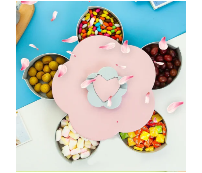 5 Grid Flower Shape Candy Snack Dried Fruits Storage Box with Phone Mount Stand - Pink and Blue - Zoom Image 2