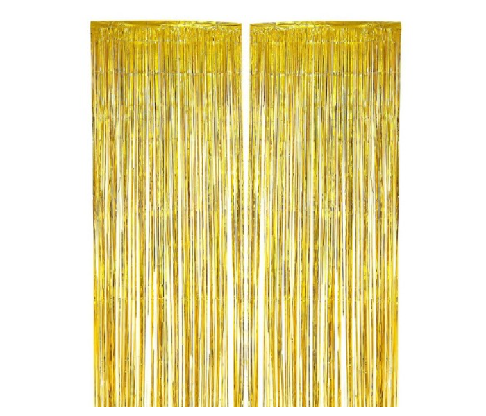 Tinsel Metallic Foil Fringe Curtains Backdrop Door Window Curtain Party Decoration Pack of 2 - Gold - Zoom Image 3